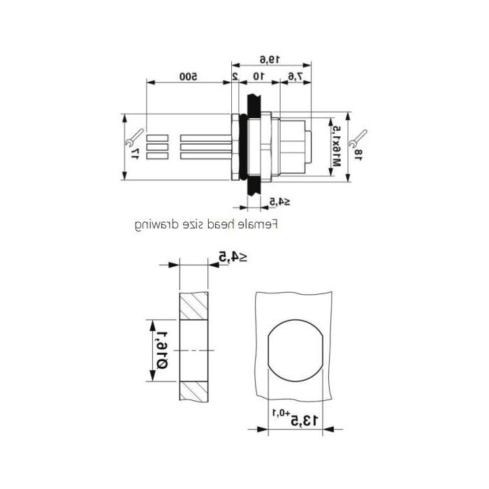 M12 12Pin、Female、Flanged connector、Board rear mount、Welding installation、64SC61H